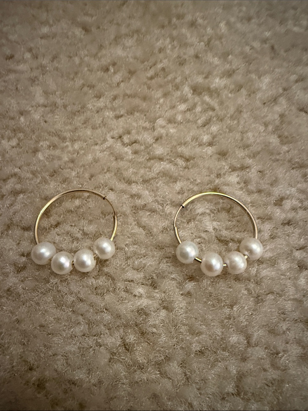 Gold Hoop Earrings with White Faux Pearl Beads